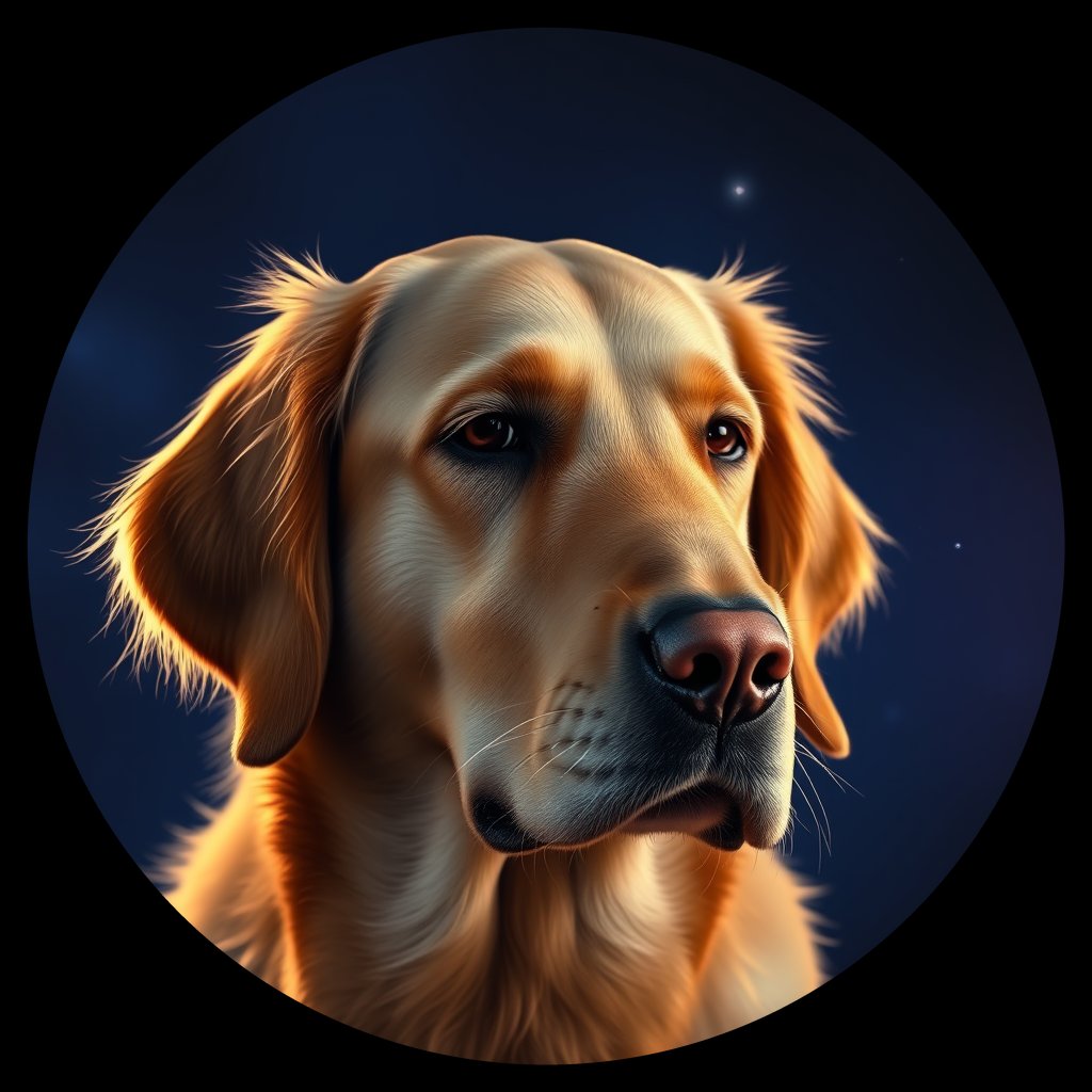 Cosmic medallion portrait of GRLS_grls3WMNIFDD, a Golden Retriever