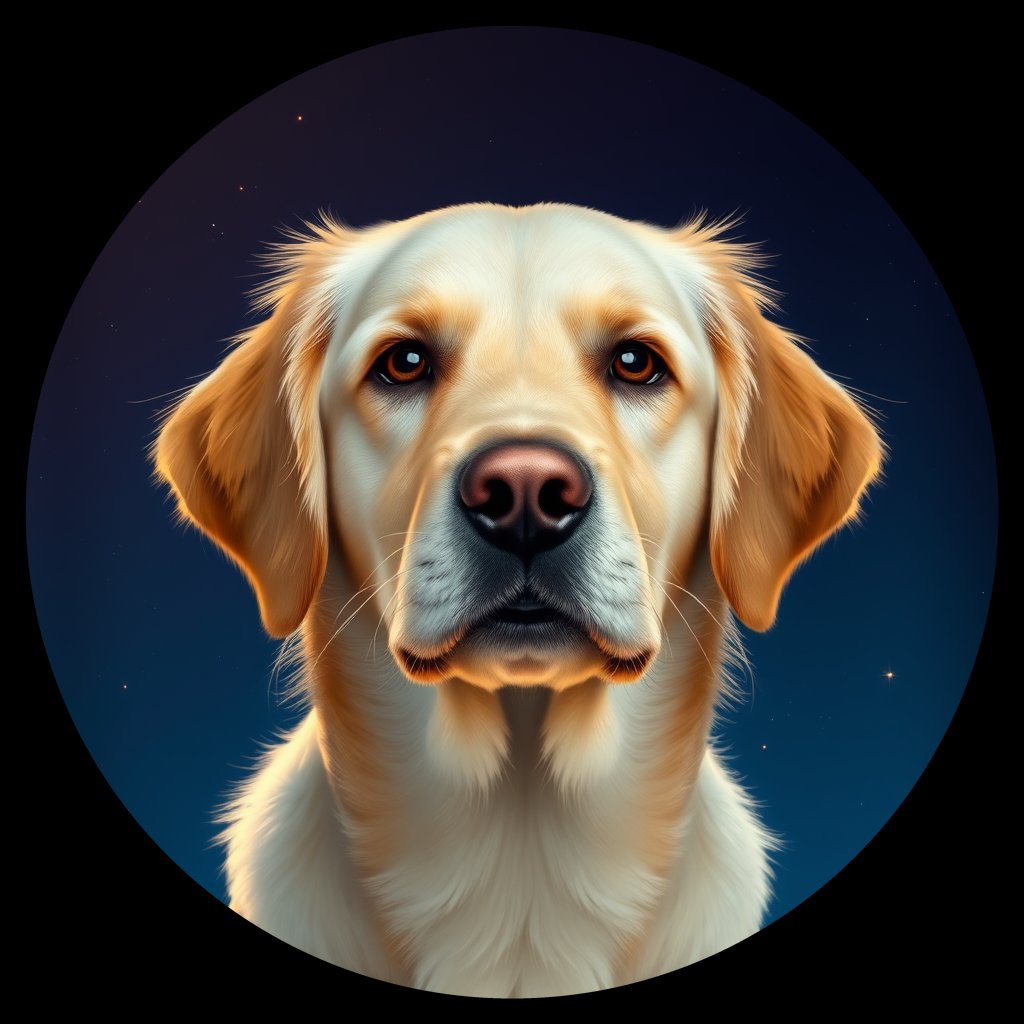 Cosmic medallion portrait of GRLS_grls3XBWRSQQ, a Golden Retriever