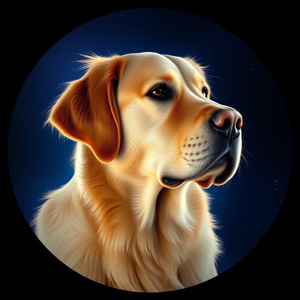 Cosmic medallion portrait of GRLS_grls3XQD0E33, a Golden Retriever