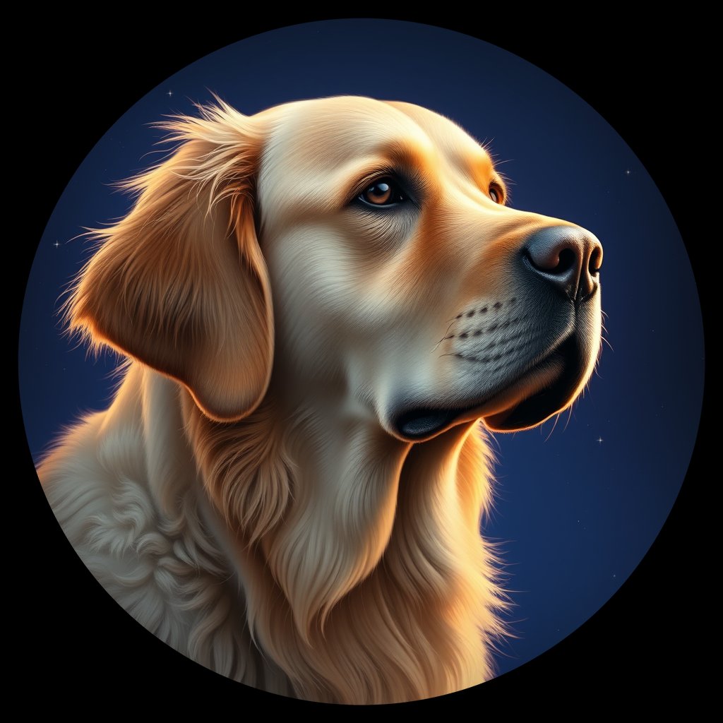 Cosmic medallion portrait of GRLS_grls3XTNPQTT, a Golden Retriever