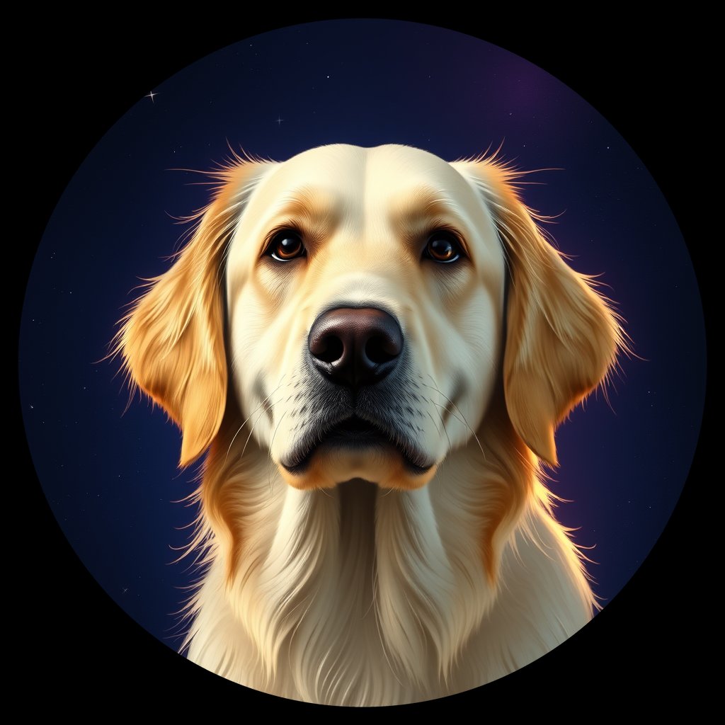 Cosmic medallion portrait of GRLS_grls3Y67N8SS, a Golden Retriever