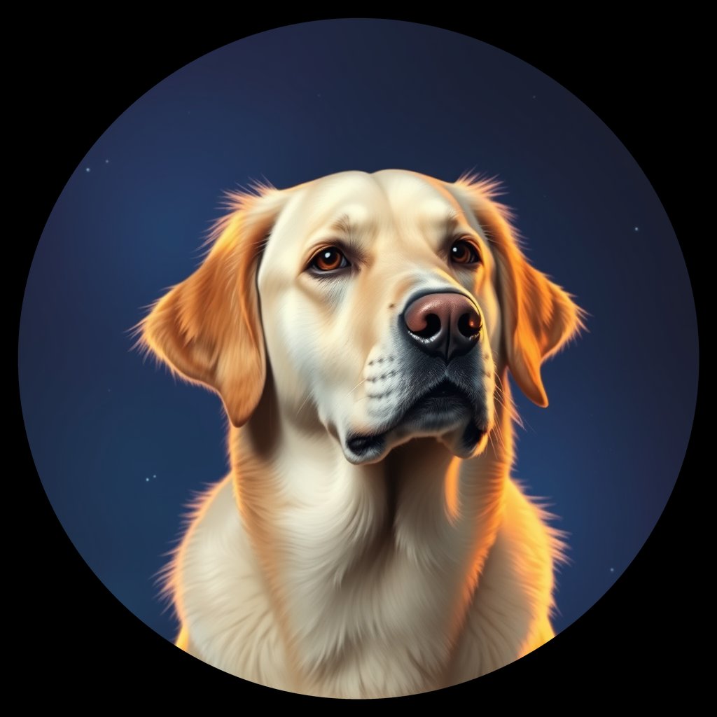 Cosmic medallion portrait of GRLS_grls3YOQ0X33, a Golden Retriever