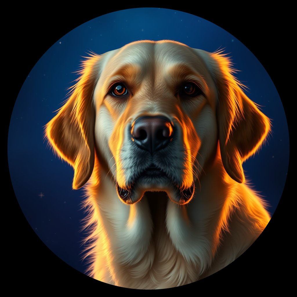 Cosmic medallion portrait of GRLS_grls3Z0EKOO, a Golden Retriever