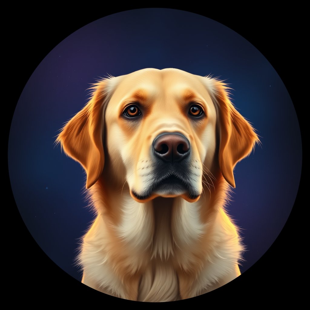 Cosmic medallion portrait of GRLS_grls3ZQTDJ11, a Golden Retriever