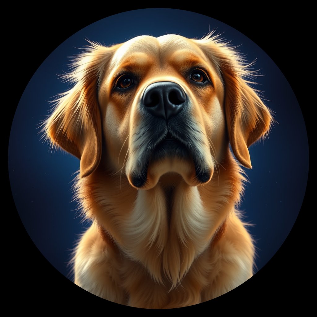 Cosmic medallion portrait of GRLS_grls405NWMQQ, a Golden Retriever