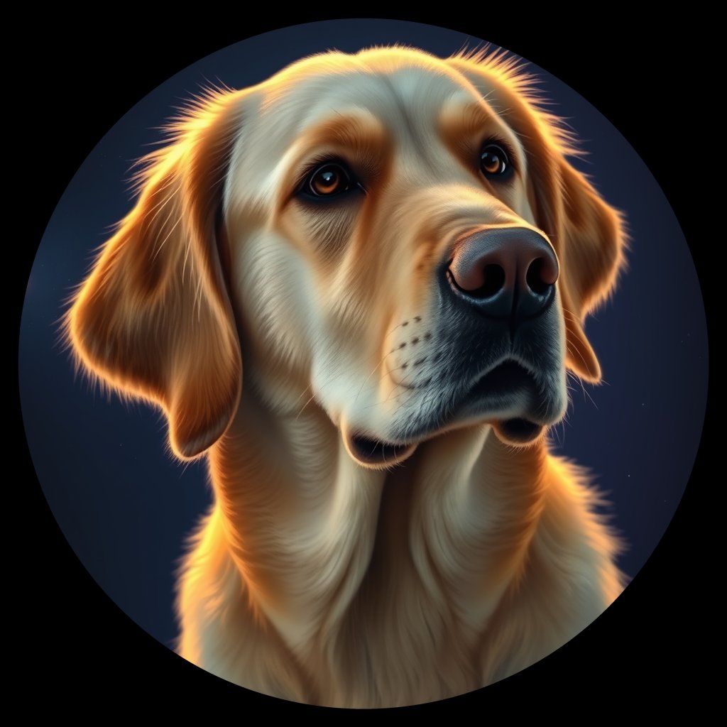 Cosmic medallion portrait of GRLS_grls40Z1Q4TT, a Golden Retriever