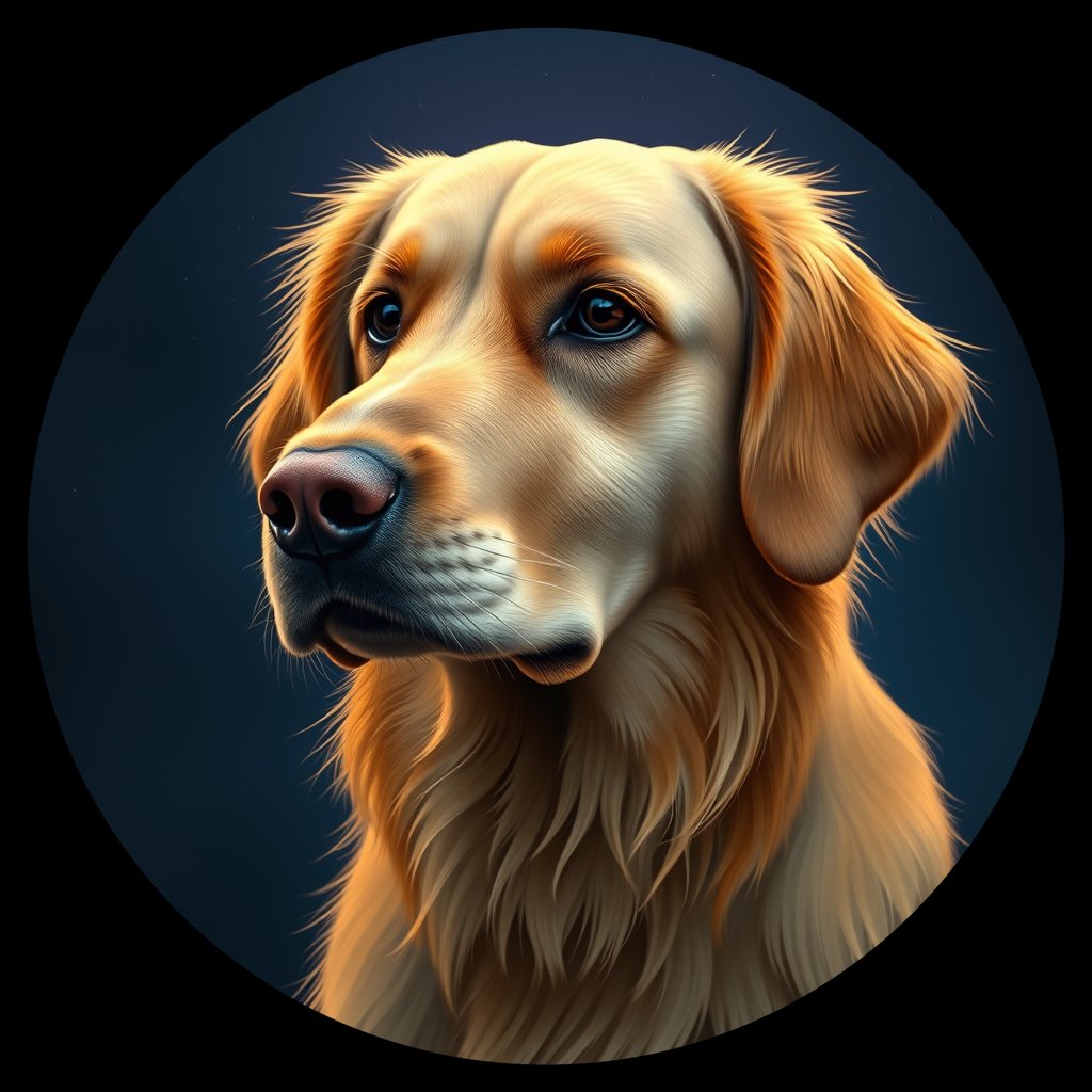 Cosmic medallion portrait of GRLS_grls415JZ9NN, a Golden Retriever