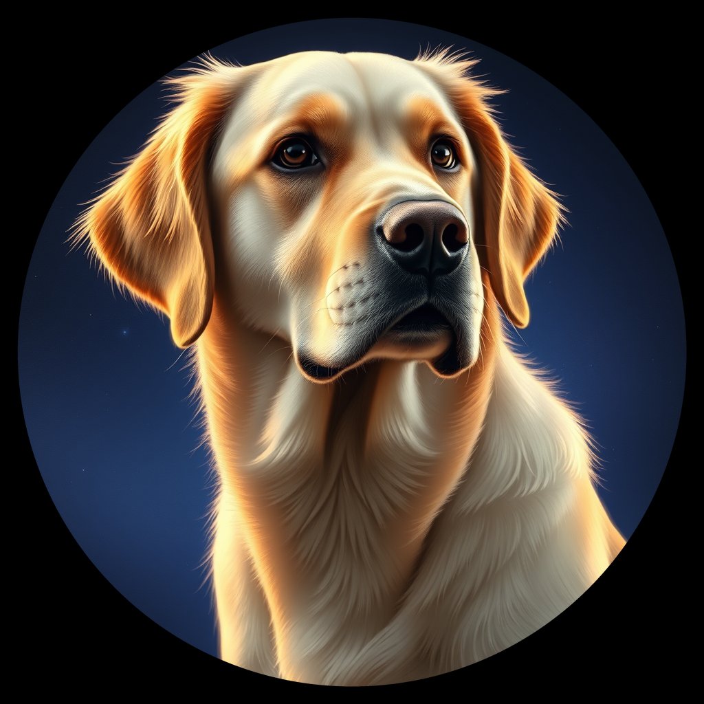 Cosmic medallion portrait of GRLS_grls41BGRT33, a Golden Retriever