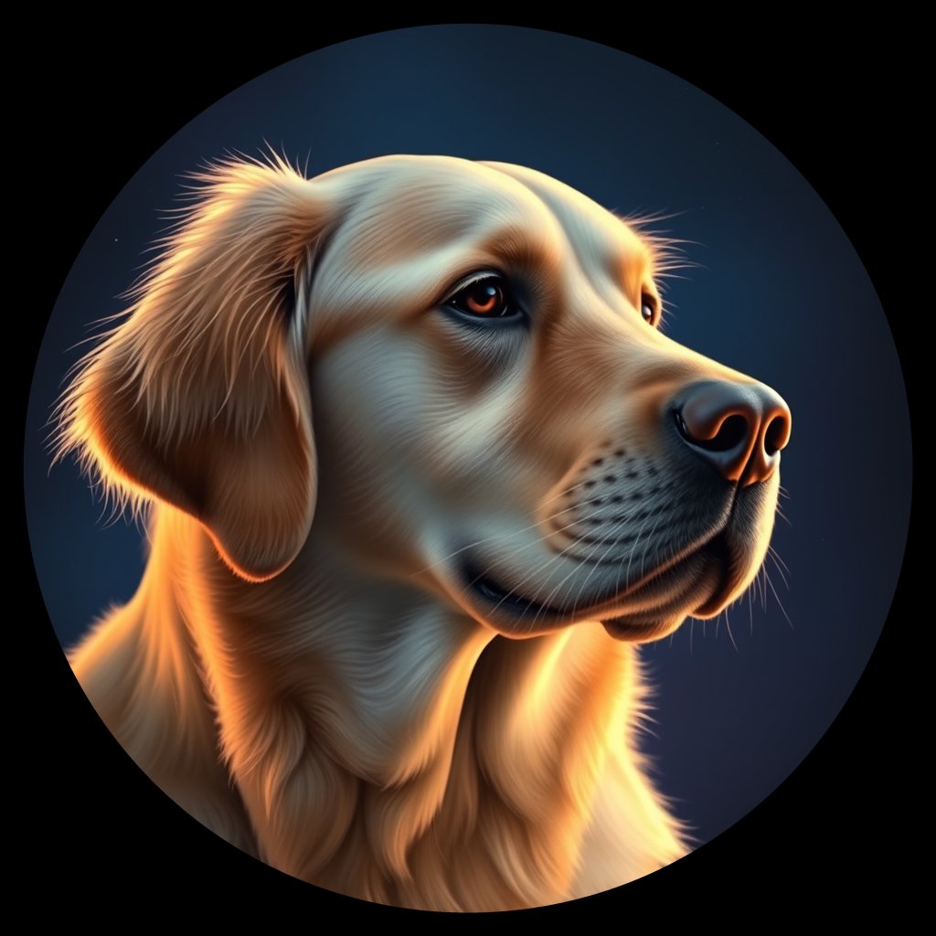 Cosmic medallion portrait of GRLS_grls41P0B8WW, a Golden Retriever