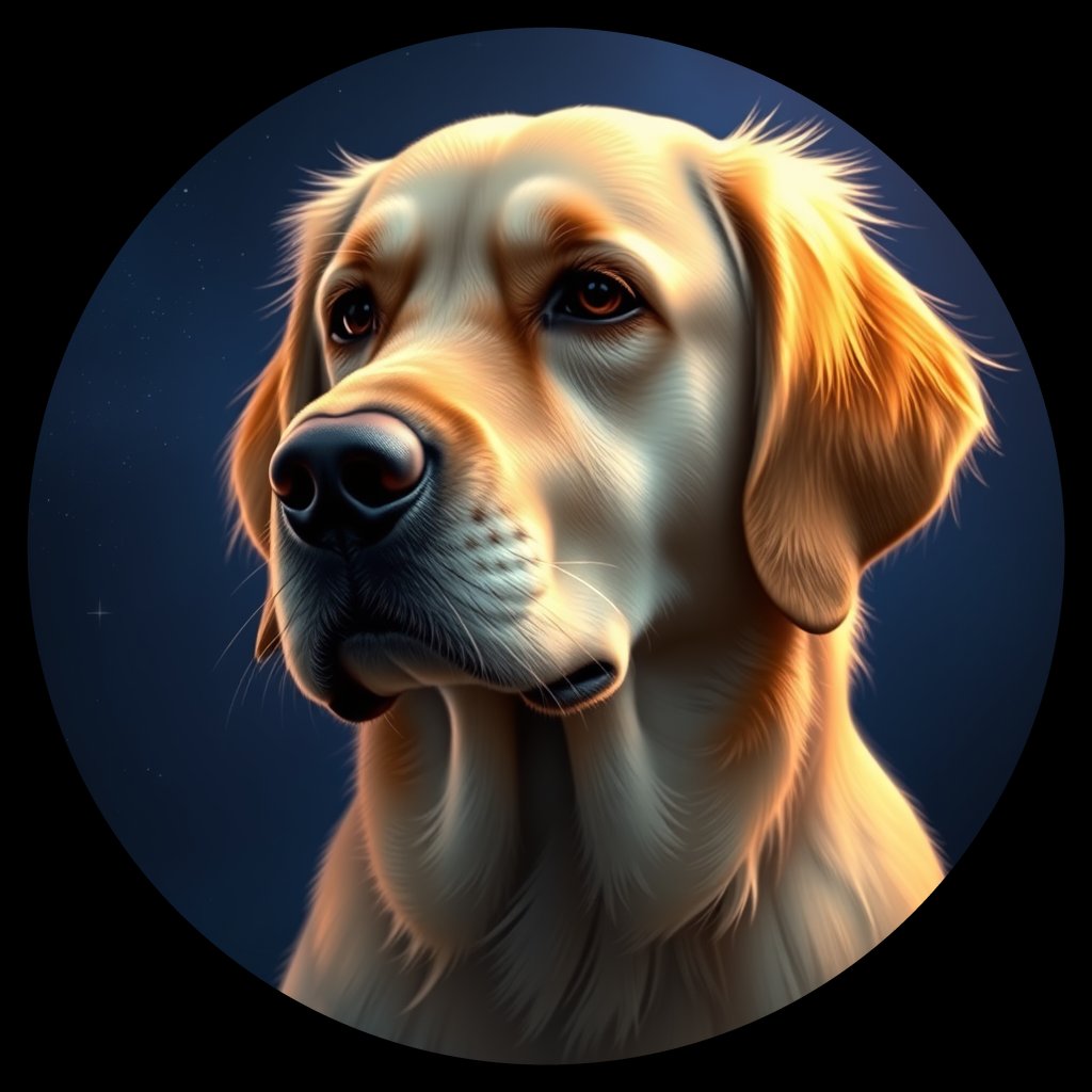 Cosmic medallion portrait of GRLS_grls424028YY, a Golden Retriever