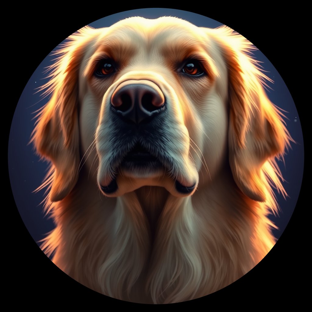 Cosmic medallion portrait of GRLS_grls43MMLM88, a Golden Retriever