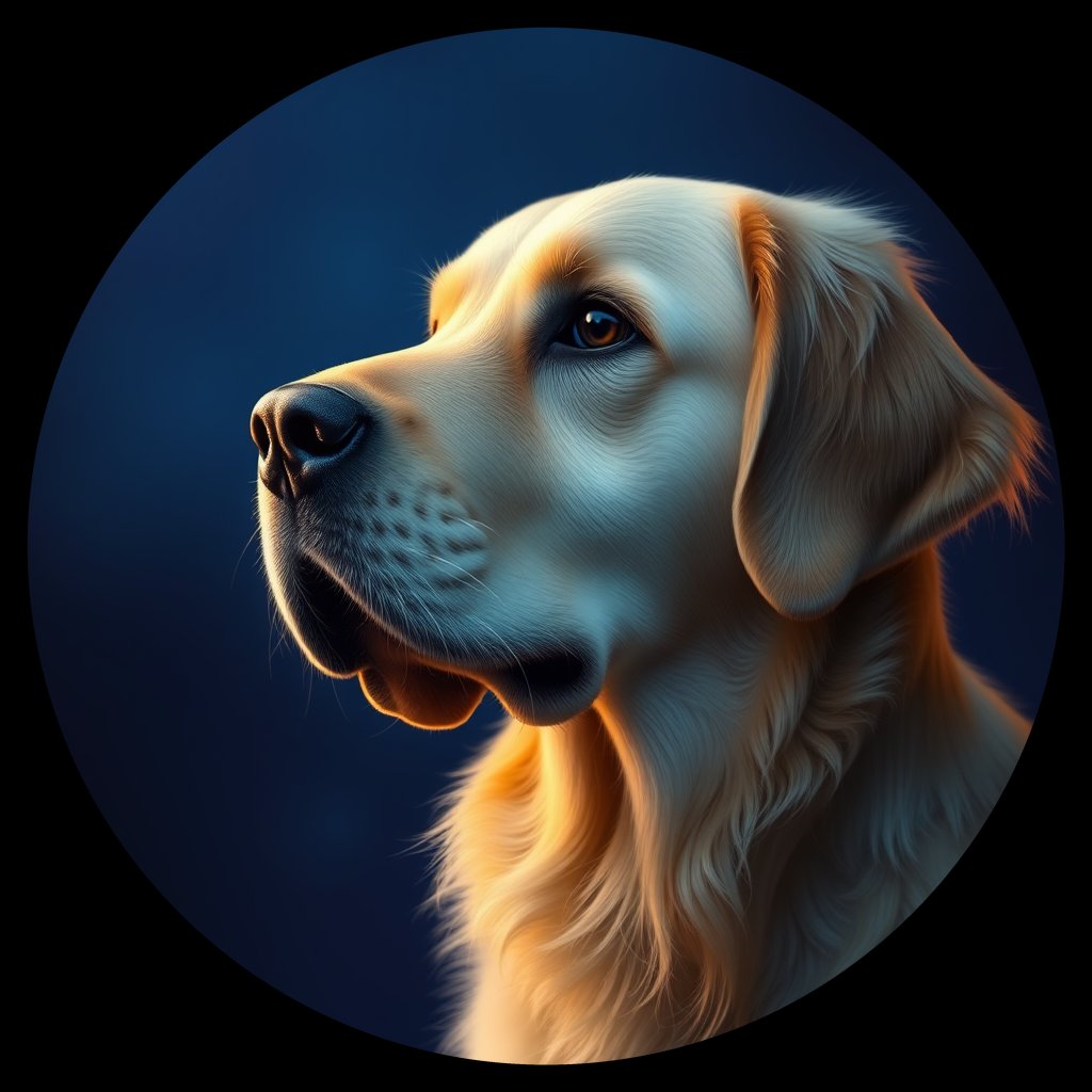 Cosmic medallion portrait of GRLS_grls43OSKSII, a Golden Retriever