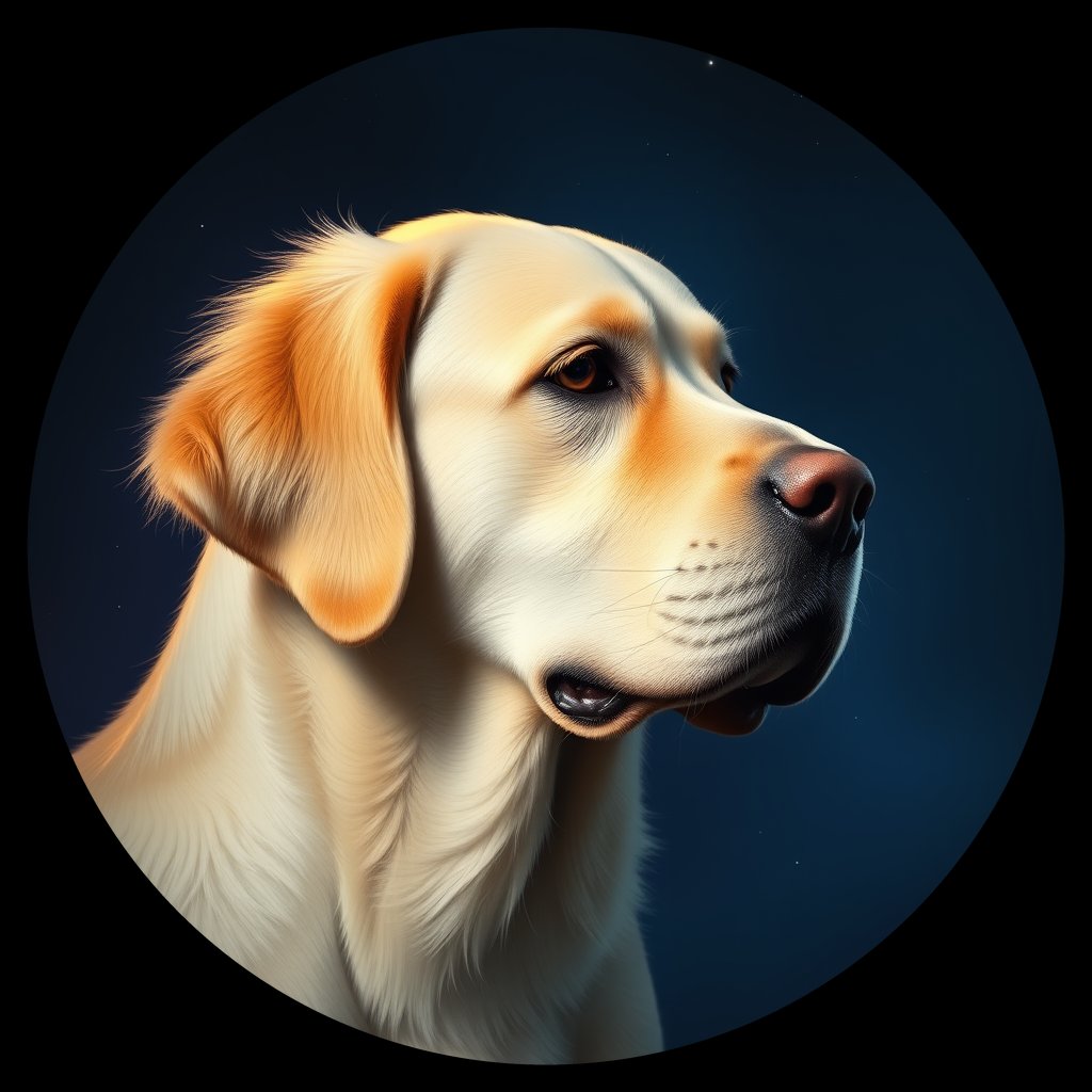 Cosmic medallion portrait of GRLS_grls43WNF8DD, a Golden Retriever