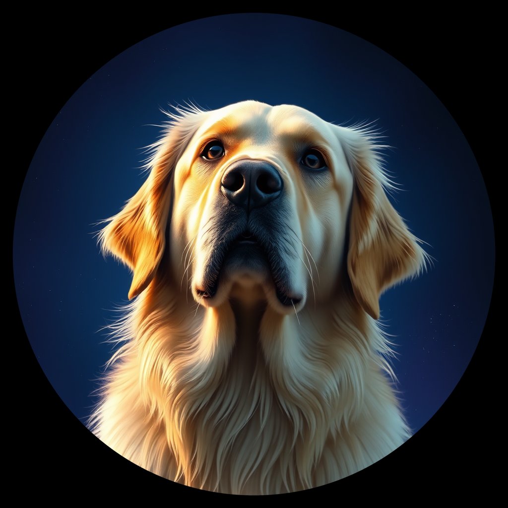 Cosmic medallion portrait of GRLS_grls442TB755, a Golden Retriever