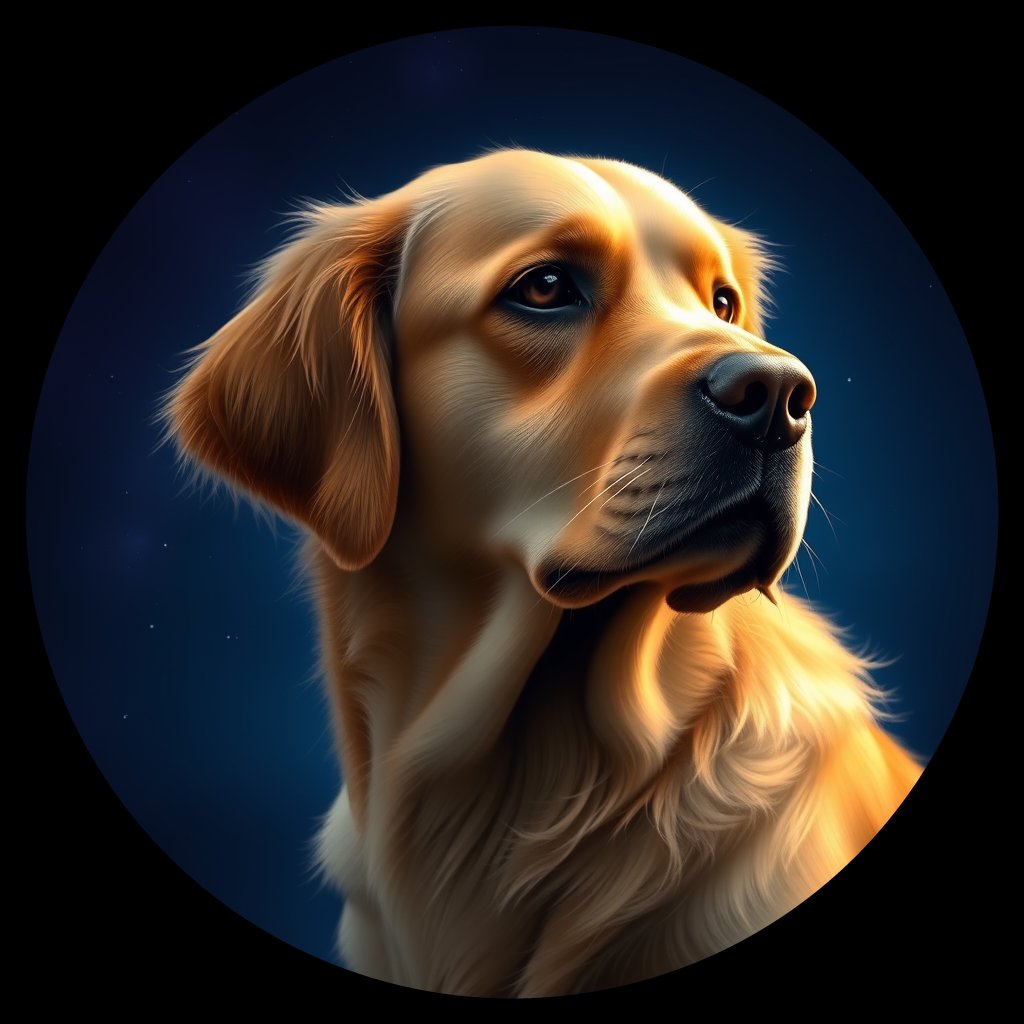 Cosmic medallion portrait of GRLS_grls445JZMM, a Golden Retriever