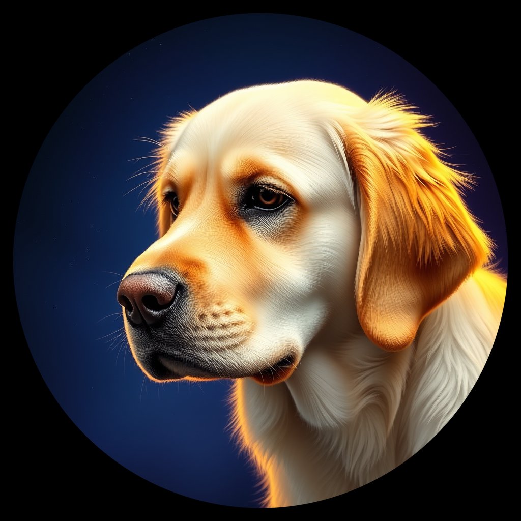 Cosmic medallion portrait of GRLS_grls44G5RDKK, a Golden Retriever