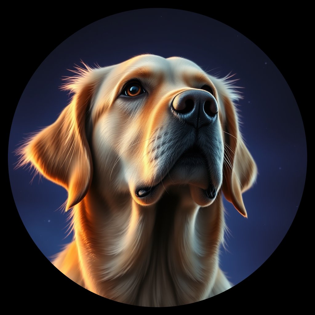 Cosmic medallion portrait of GRLS_grls44MCF9HH, a Golden Retriever