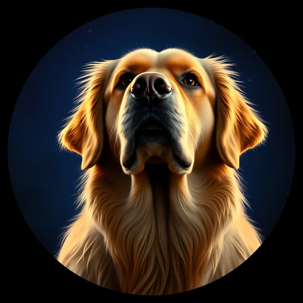 Cosmic medallion portrait of GRLS_grls459NK455, a Golden Retriever