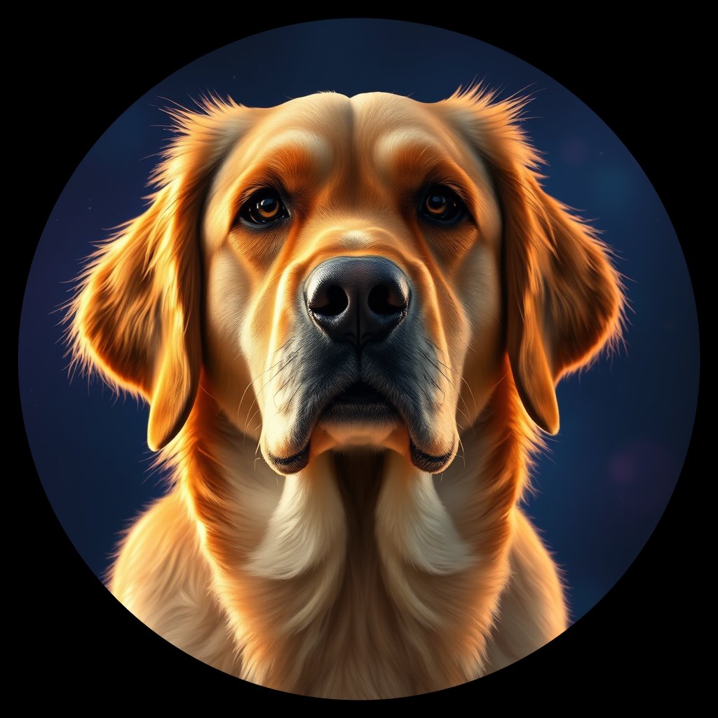 Cosmic medallion portrait of GRLS_grls45CVROHH, a Golden Retriever