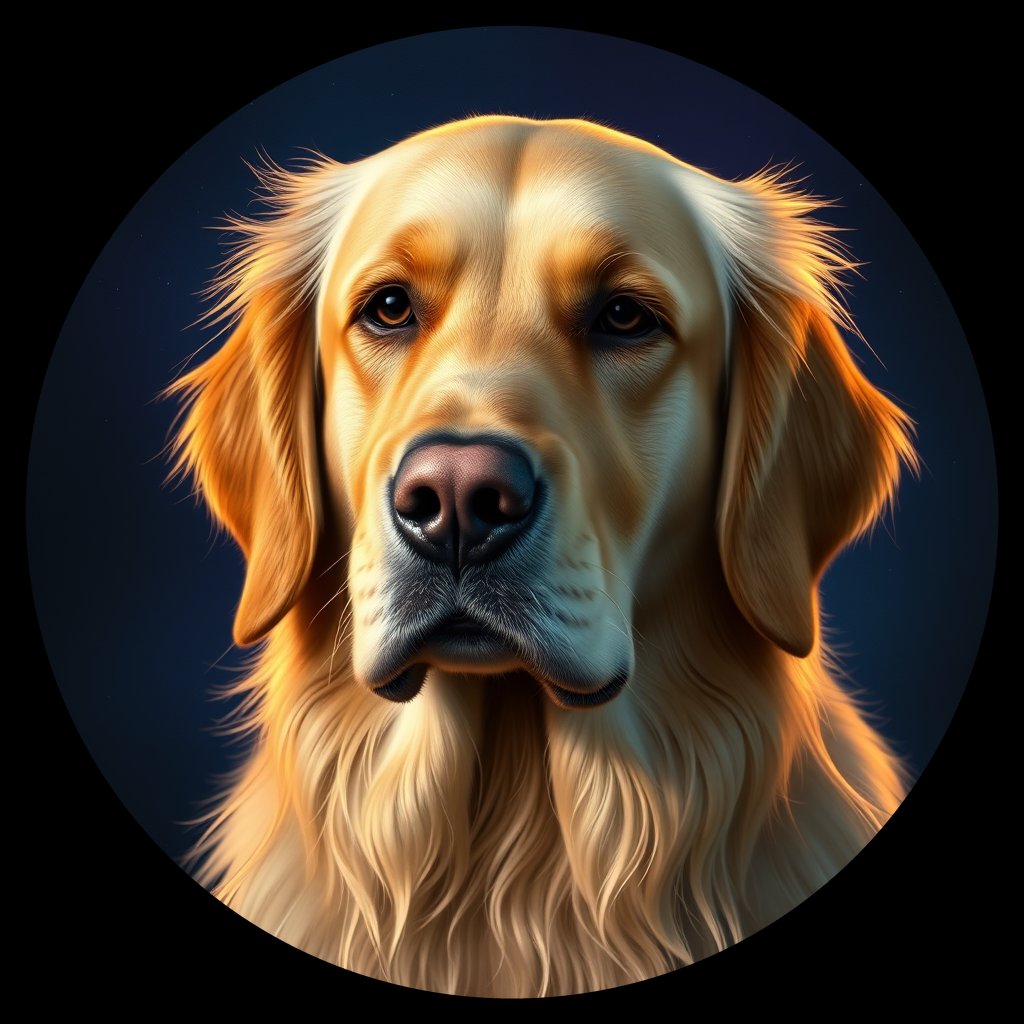 Cosmic medallion portrait of GRLS_grls4682PDD, a Golden Retriever