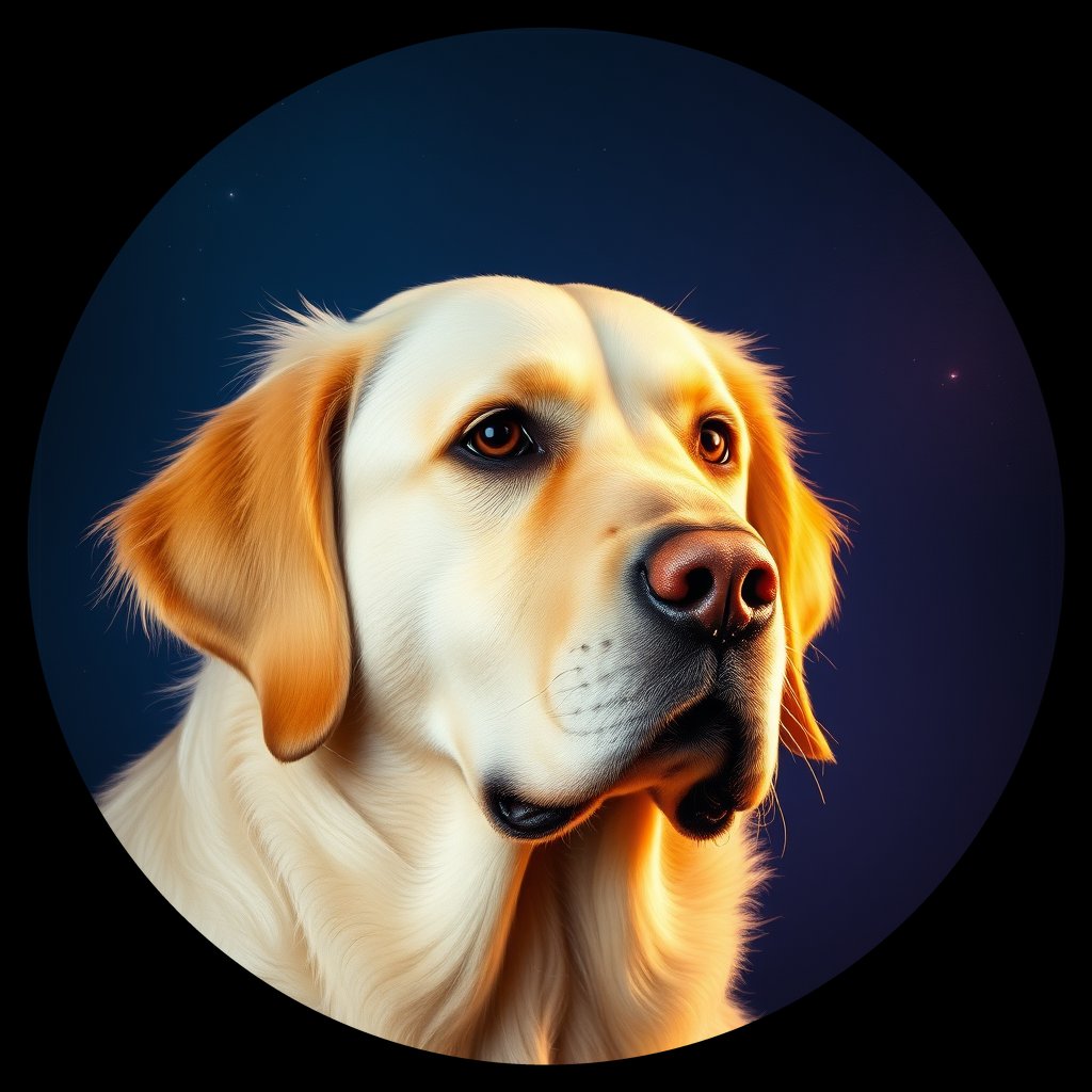 Cosmic medallion portrait of GRLS_grls46LWI3KK, a Golden Retriever