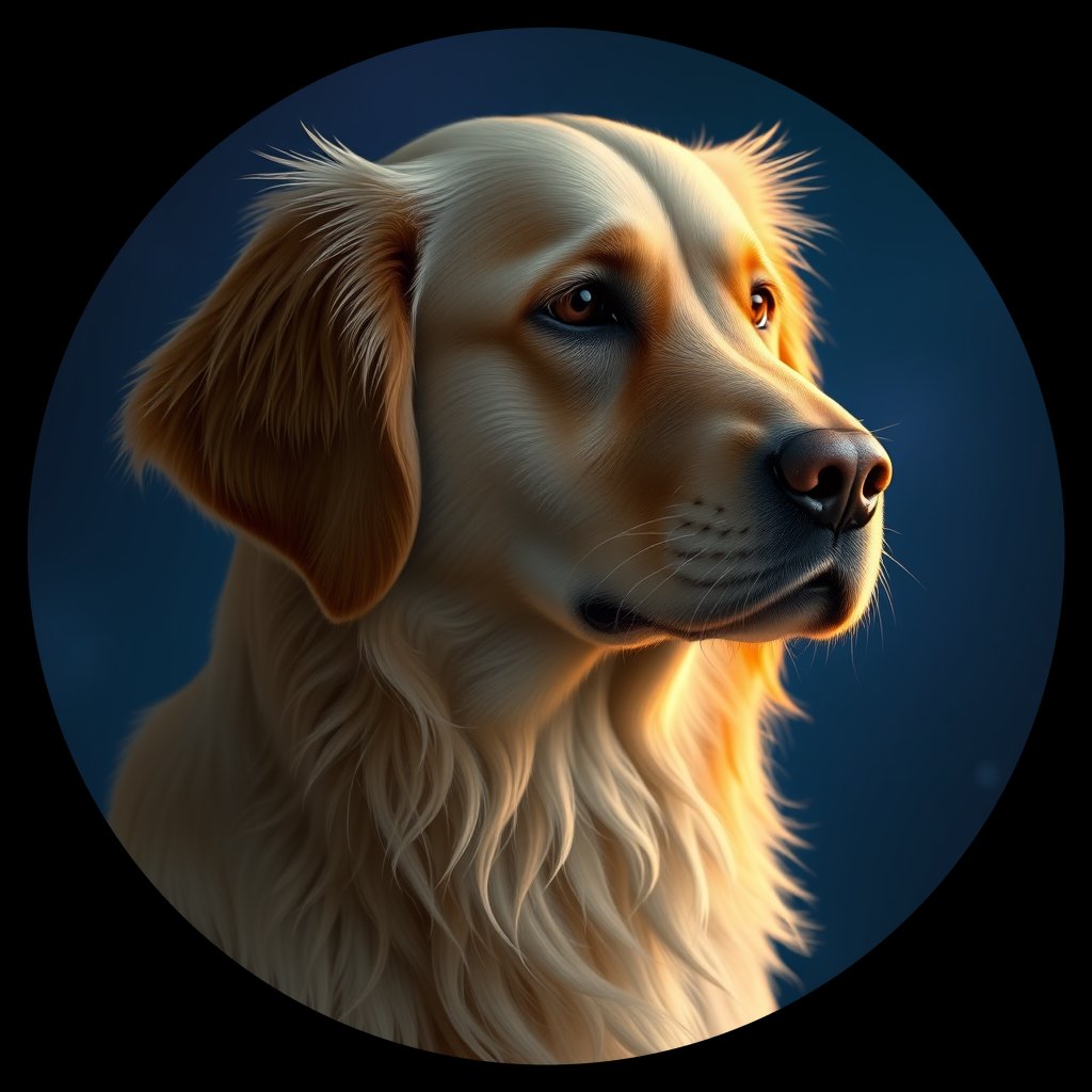 Cosmic medallion portrait of GRLS_grls46S0J8II, a Golden Retriever