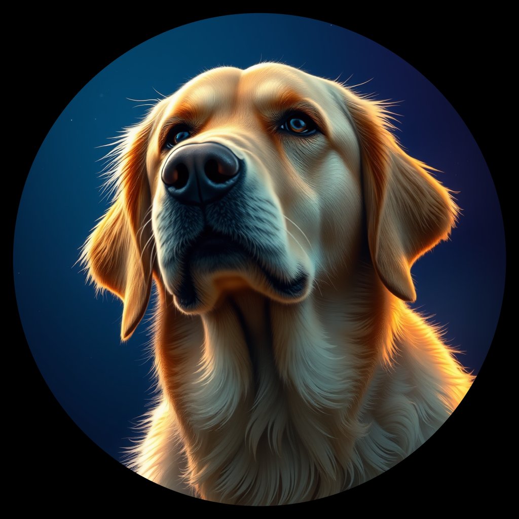 Cosmic medallion portrait of GRLS_grls47042K22, a Golden Retriever