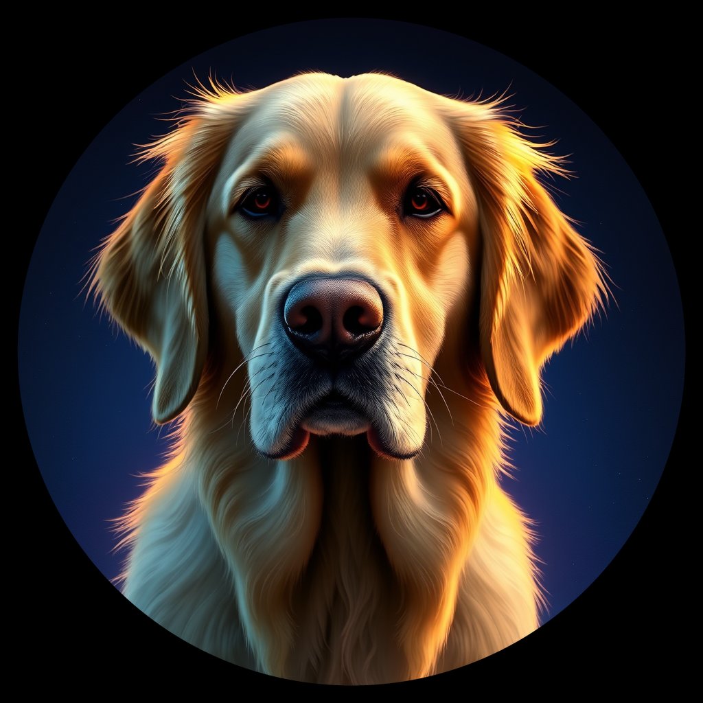 Cosmic medallion portrait of GRLS_grls47TW3NCC, a Golden Retriever