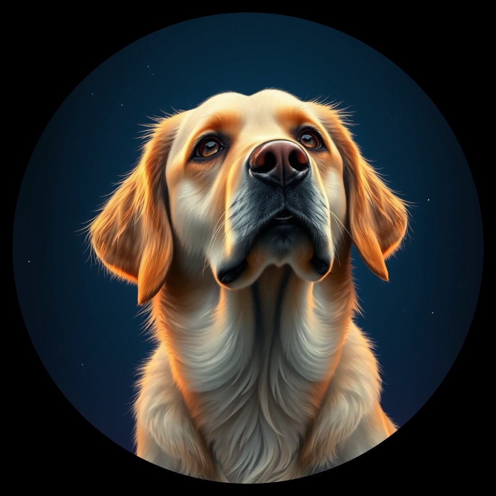 Cosmic medallion portrait of GRLS_grls487UKJ88, a Golden Retriever