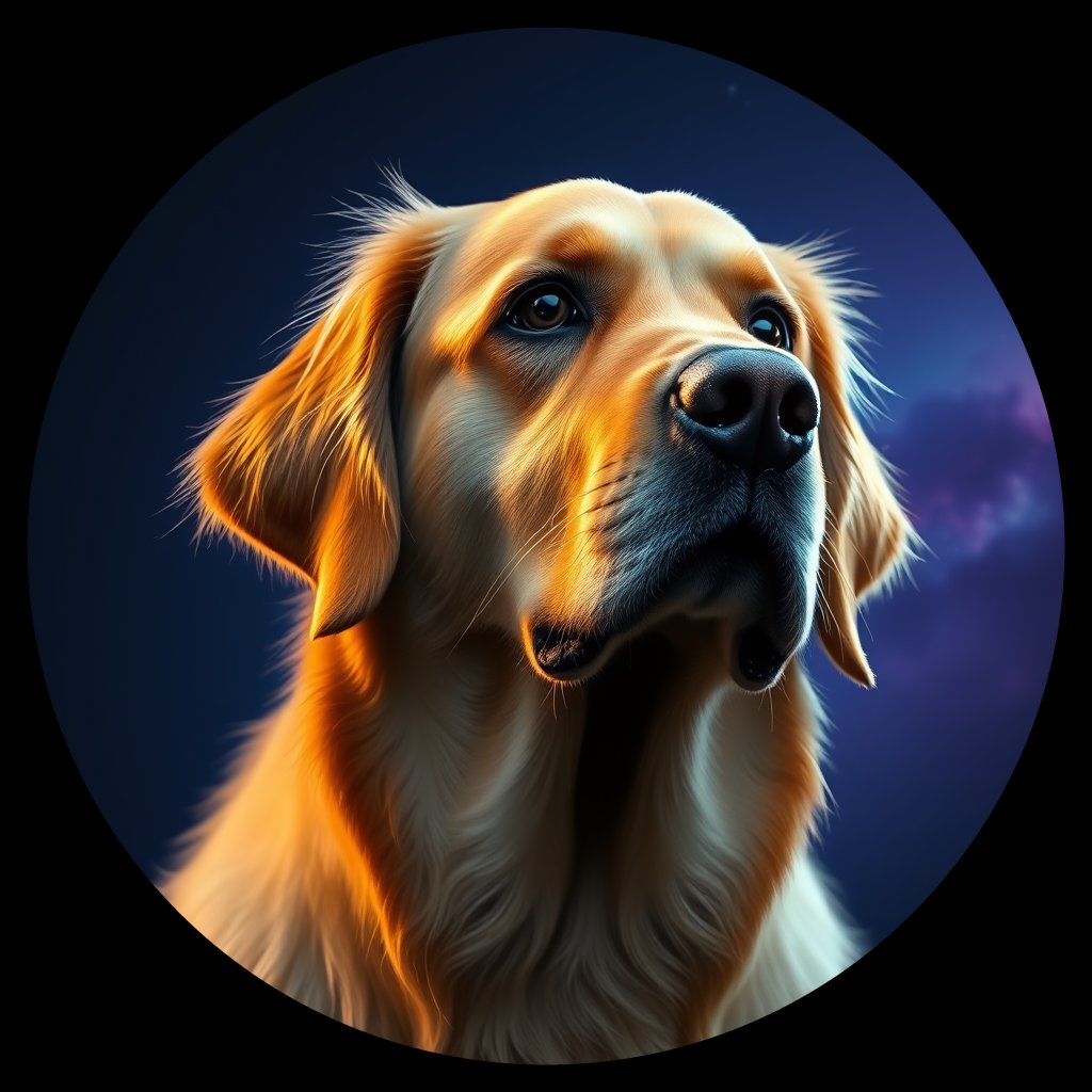 Cosmic medallion portrait of GRLS_grls48I8E0VV, a Golden Retriever