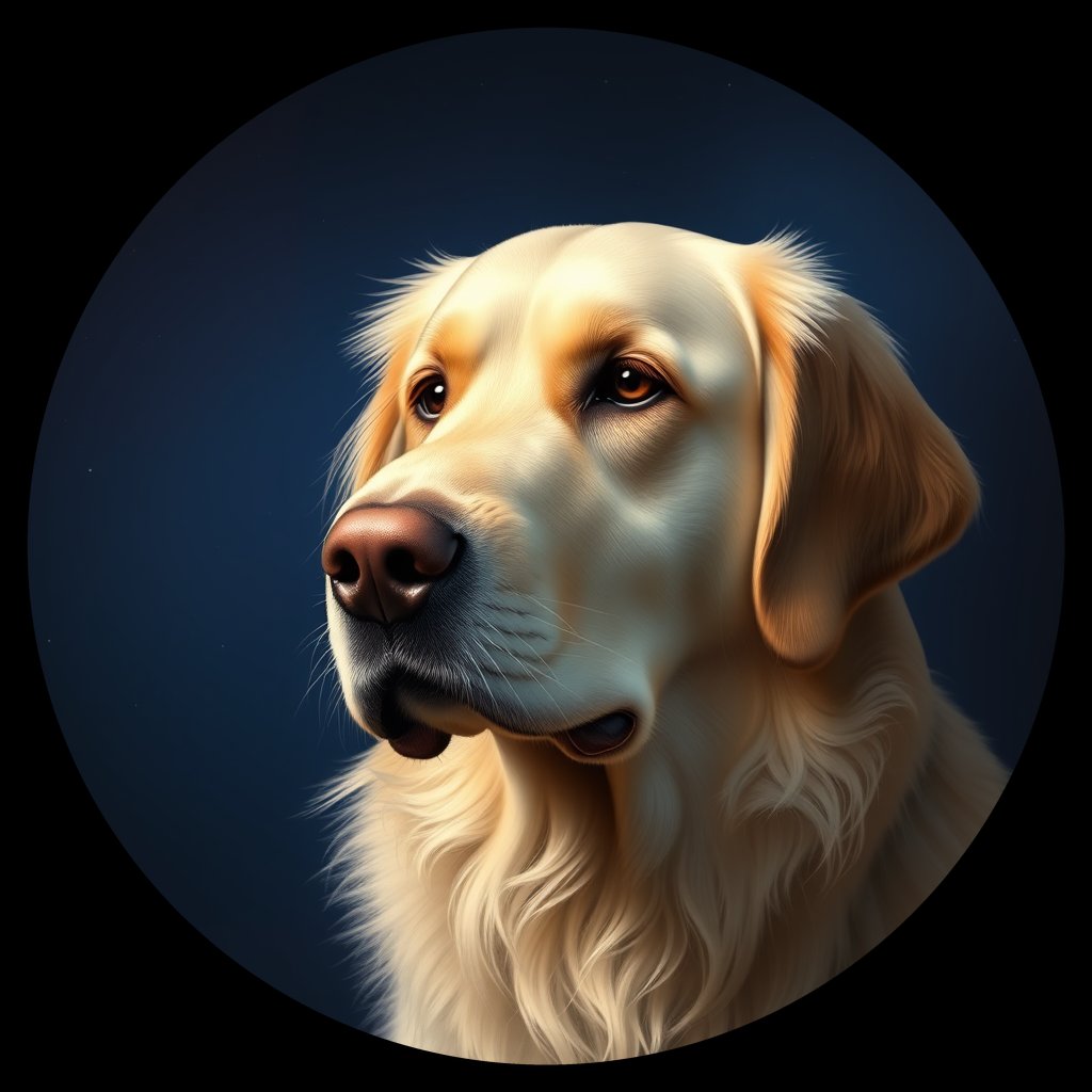 Cosmic medallion portrait of GRLS_grls48JENUHH, a Golden Retriever