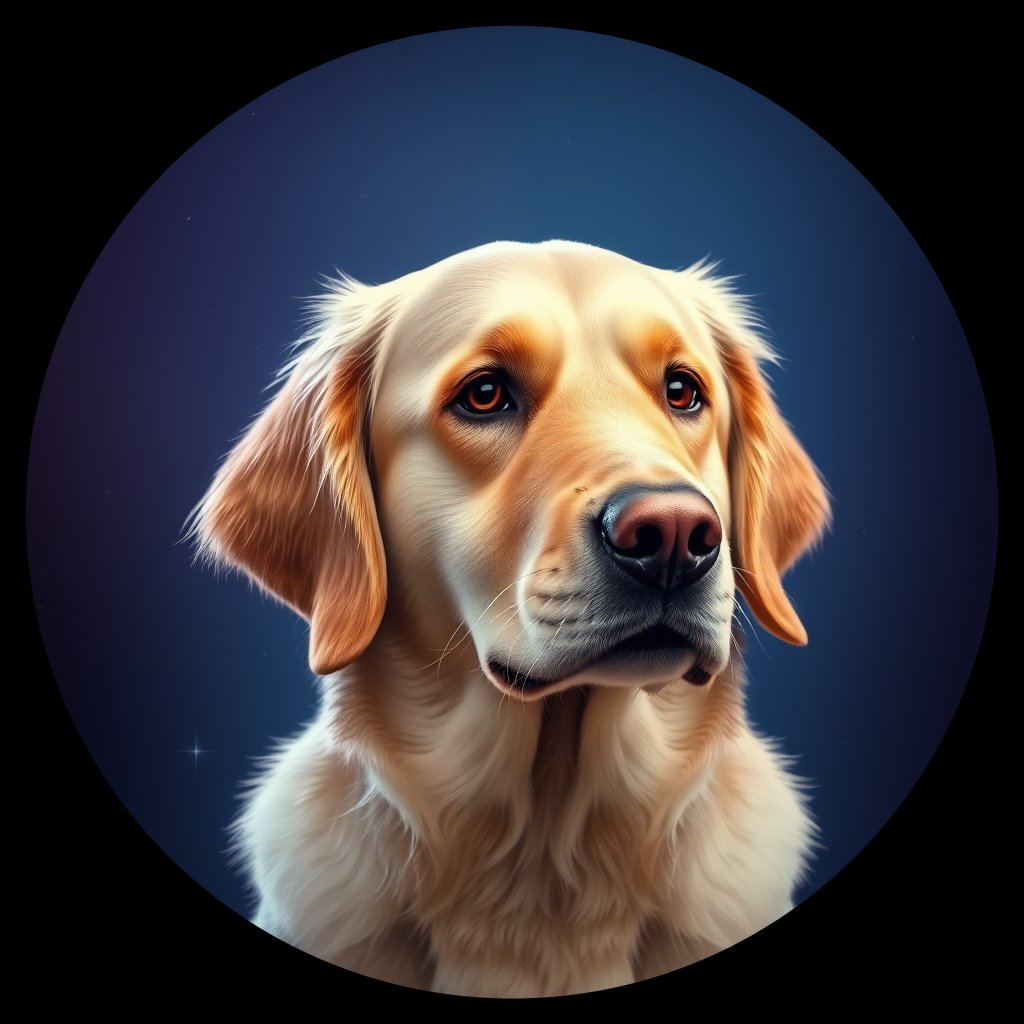 Cosmic medallion portrait of GRLS_grls48W4SD66, a Golden Retriever