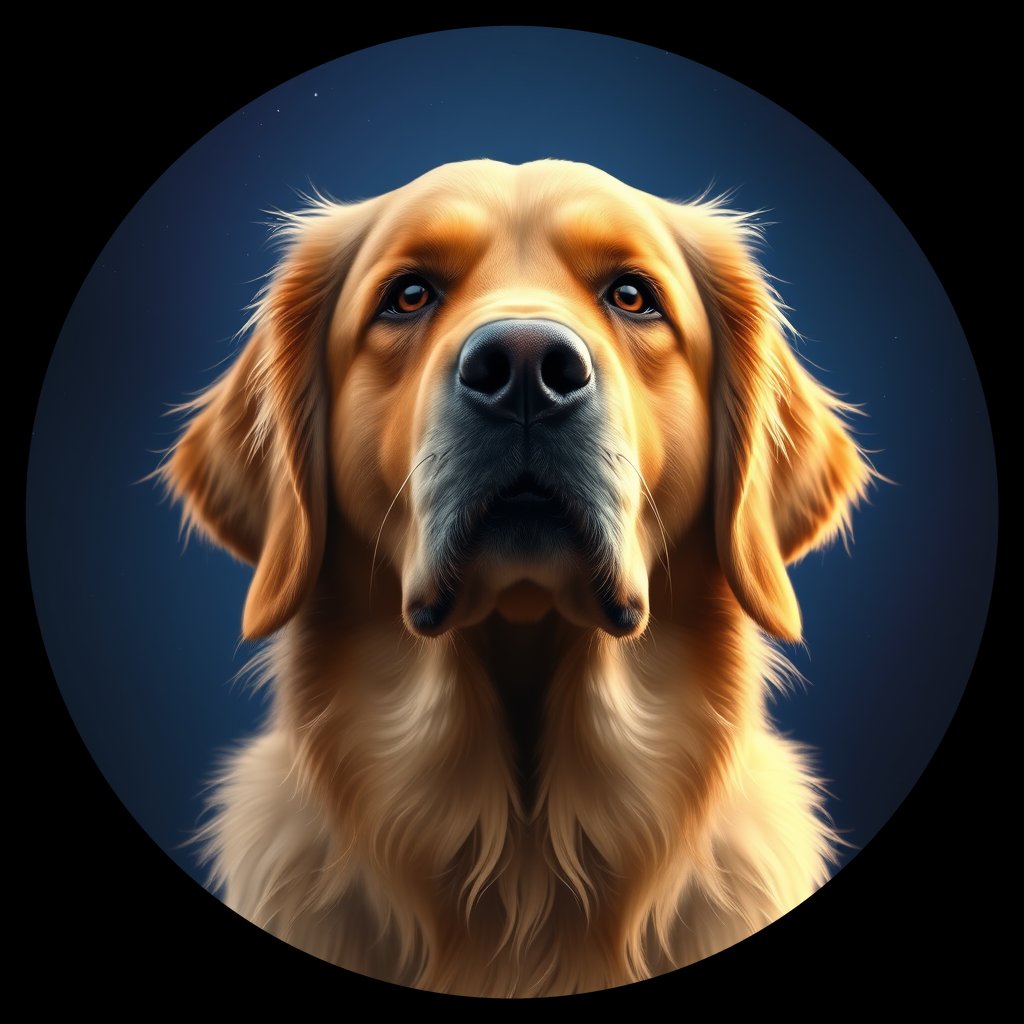Cosmic medallion portrait of GRLS_grls494T1OXX, a Golden Retriever