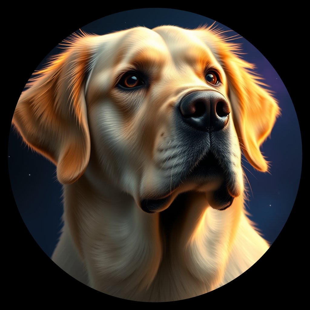 Cosmic medallion portrait of GRLS_grls49XJC355, a Golden Retriever
