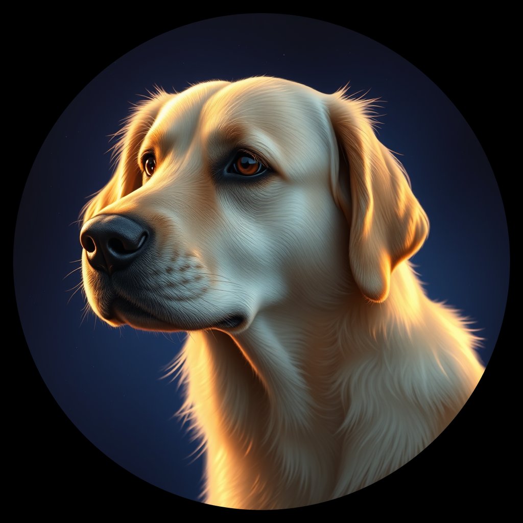 Cosmic medallion portrait of GRLS_grls4AEH3JQQ, a Golden Retriever