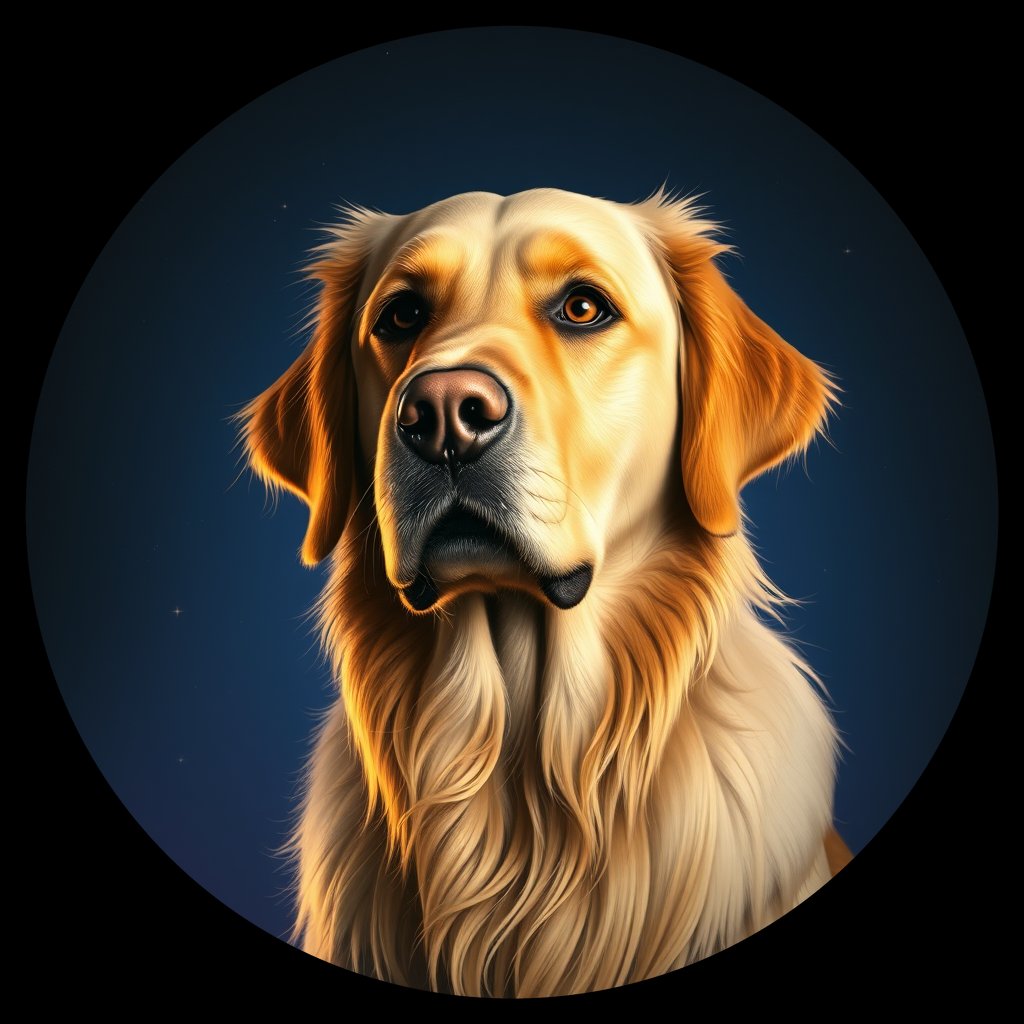 Cosmic medallion portrait of GRLS_grls4BOQ2H33, a Golden Retriever