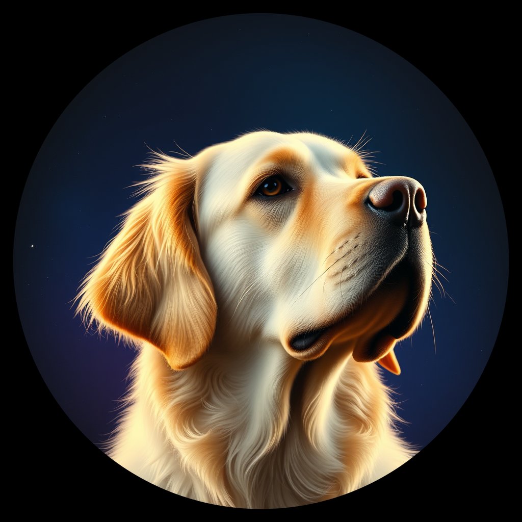 Cosmic medallion portrait of GRLS_grls4BWUAF88, a Golden Retriever
