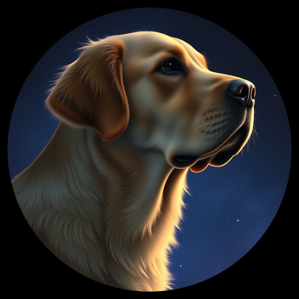 Cosmic medallion portrait of GRLS_grls4C1T7Q55, a Golden Retriever