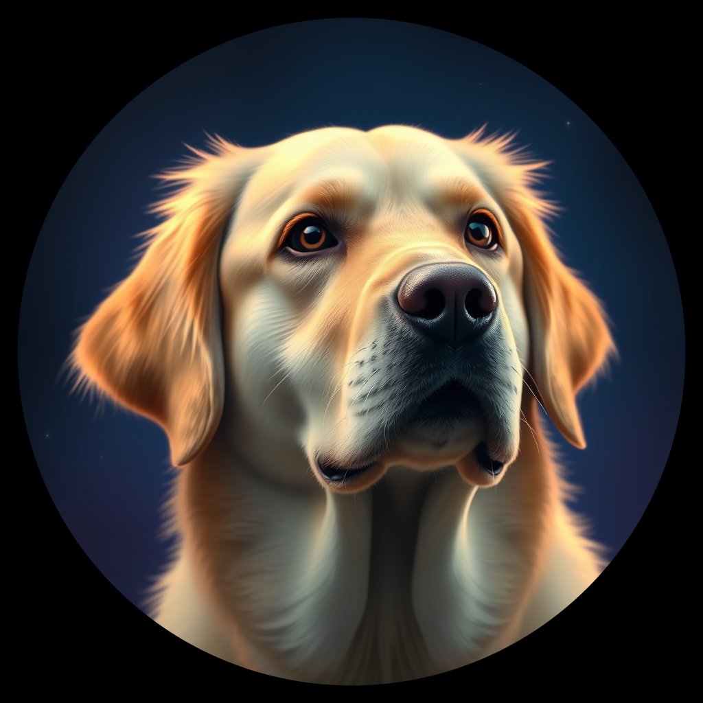 Cosmic medallion portrait of GRLS_grls4DCW3PVV, a Golden Retriever
