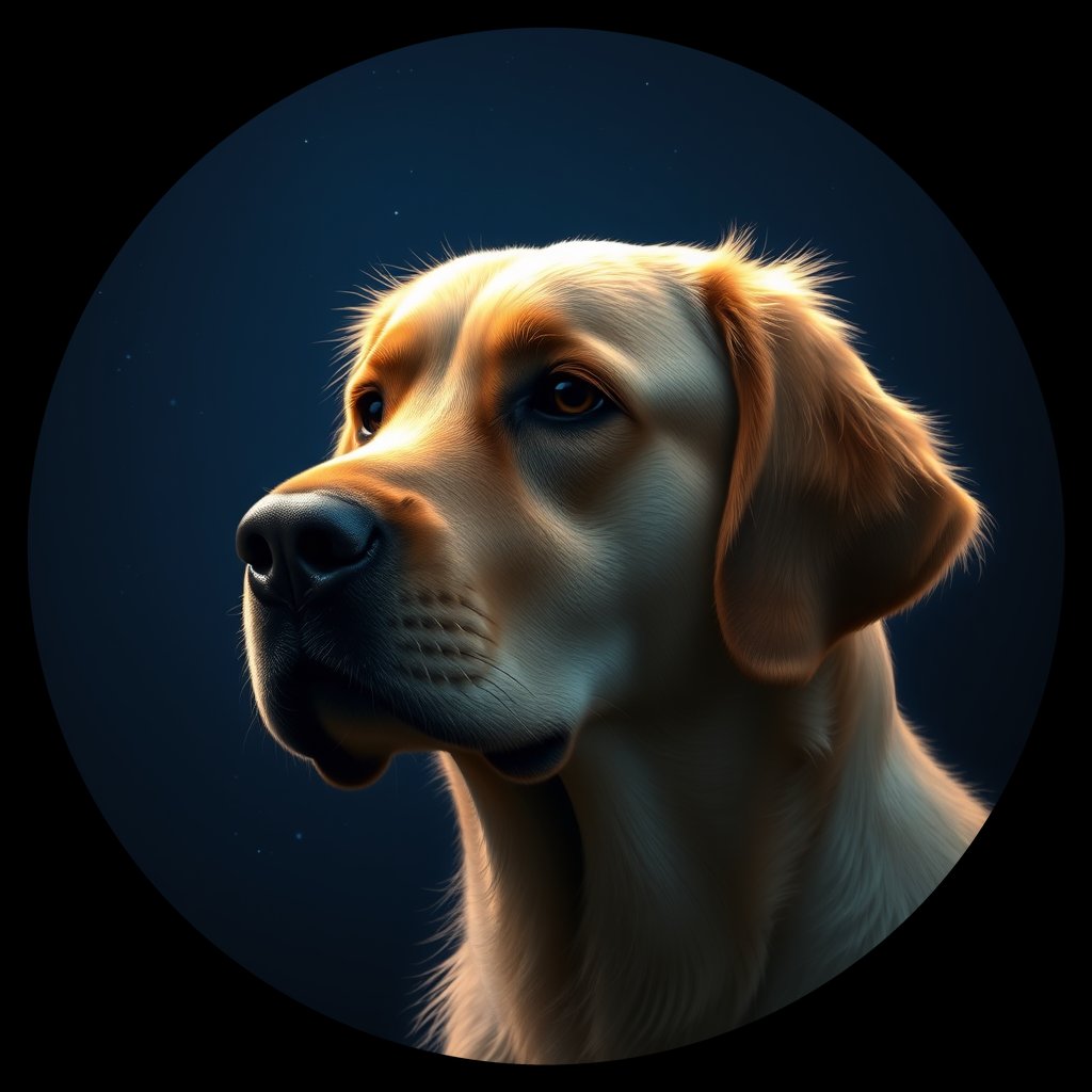 Cosmic medallion portrait of GRLS_grls4DNO53YY, a Golden Retriever