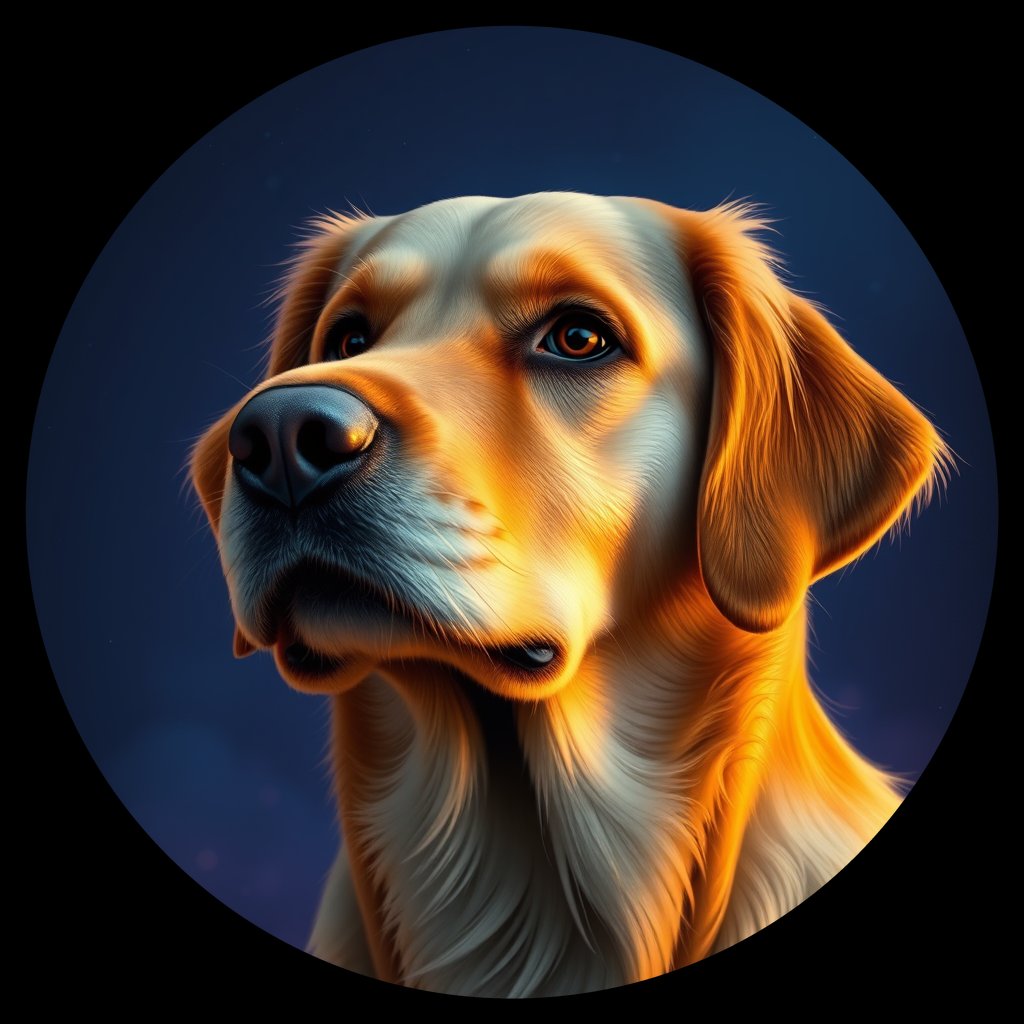 Cosmic medallion portrait of GRLS_grls4DYV0WW, a Golden Retriever