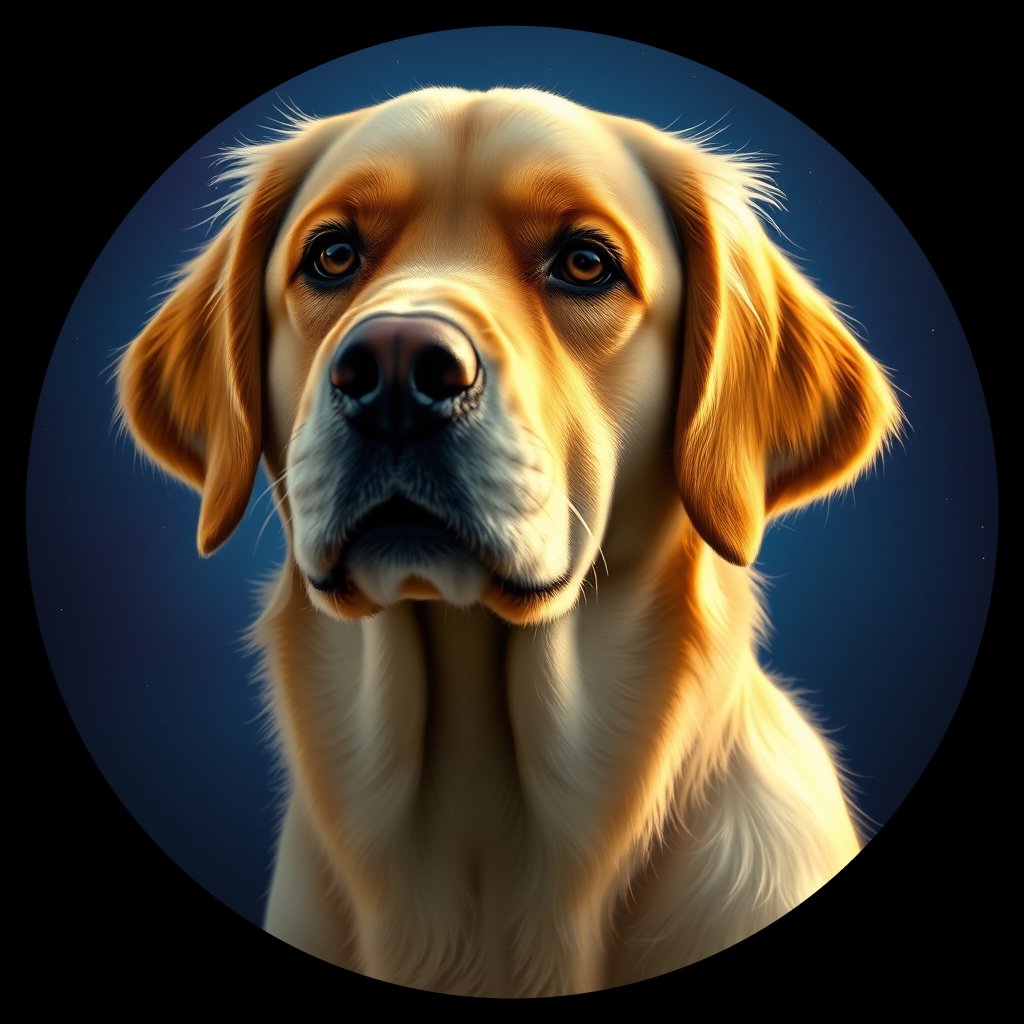 Cosmic medallion portrait of GRLS_grls4EBRJ3PP, a Golden Retriever