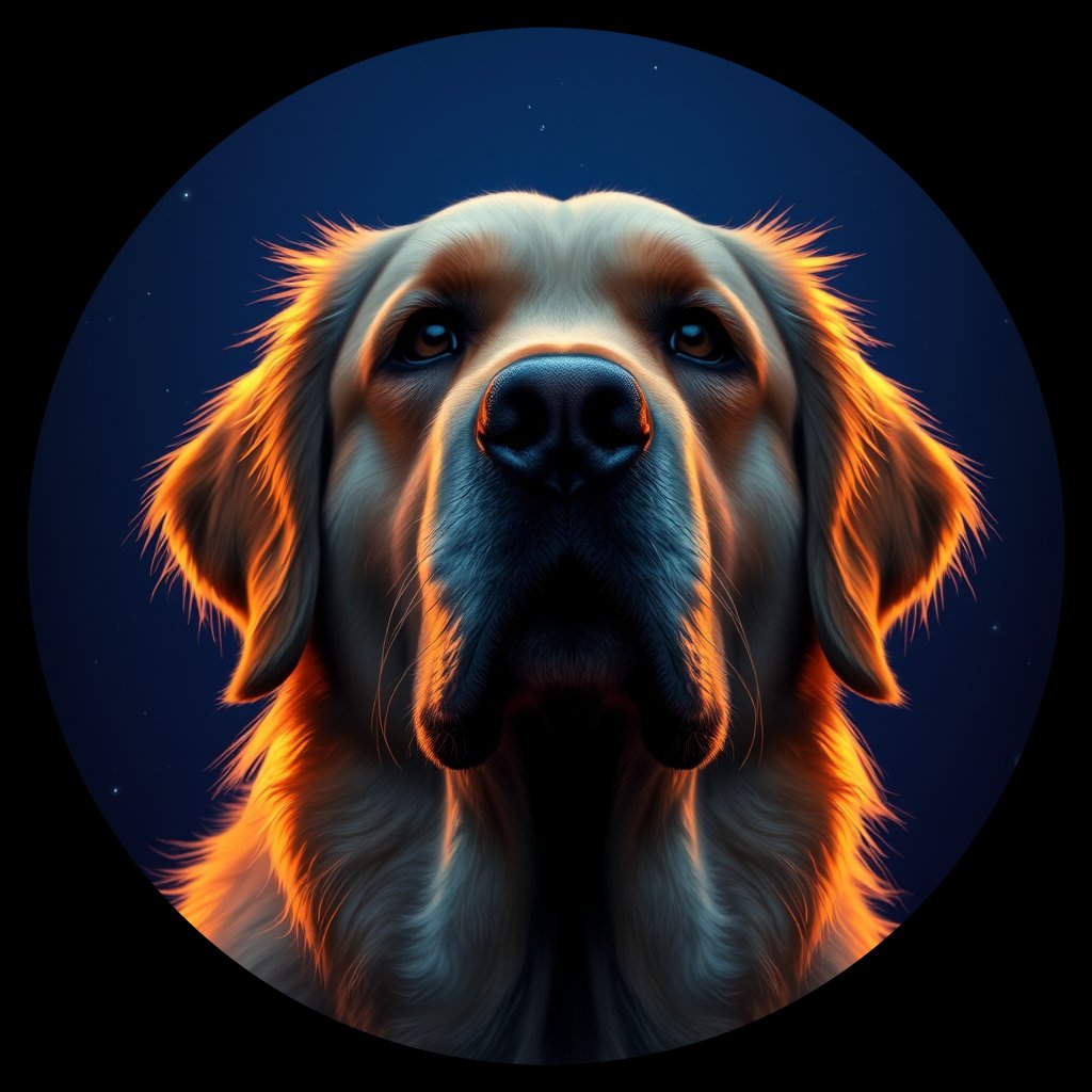 Cosmic medallion portrait of GRLS_grls4ECKYCTT, a Golden Retriever