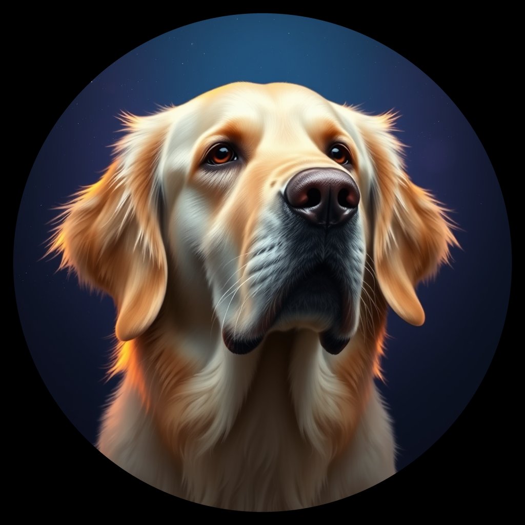 Cosmic medallion portrait of GRLS_grls4ECTUYFF, a Golden Retriever