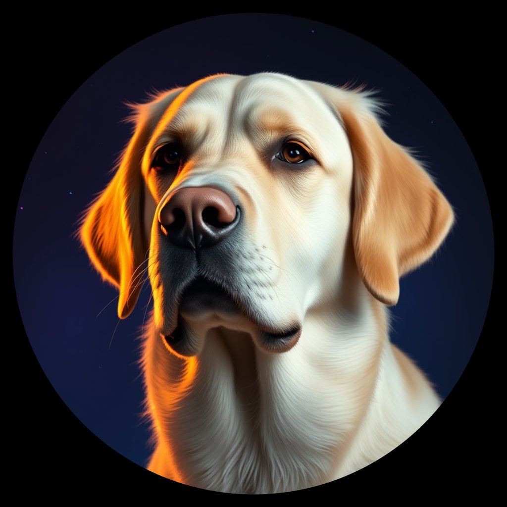 Cosmic medallion portrait of GRLS_grls4ECUQR11, a Golden Retriever