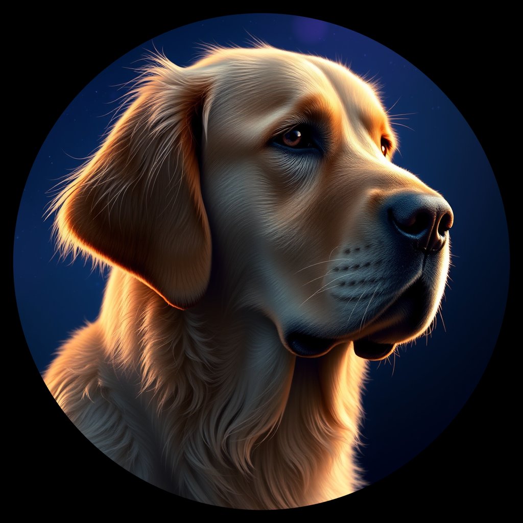Cosmic medallion portrait of GRLS_grls4F1HRC55, a Golden Retriever