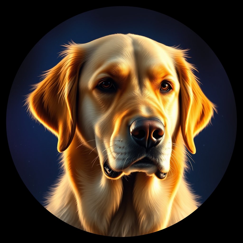Cosmic medallion portrait of GRLS_grls4FERT0TT, a Golden Retriever