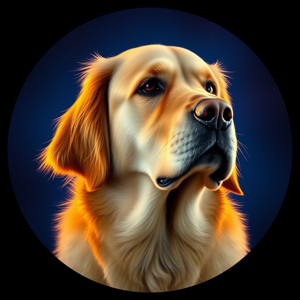 Cosmic medallion portrait of GRLS_grls4FR04L00, a Golden Retriever