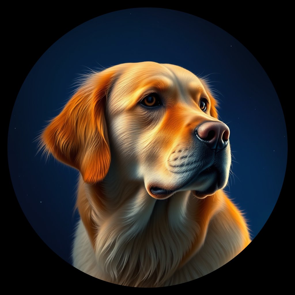 Cosmic medallion portrait of GRLS_grls4FUIXTEE, a Golden Retriever