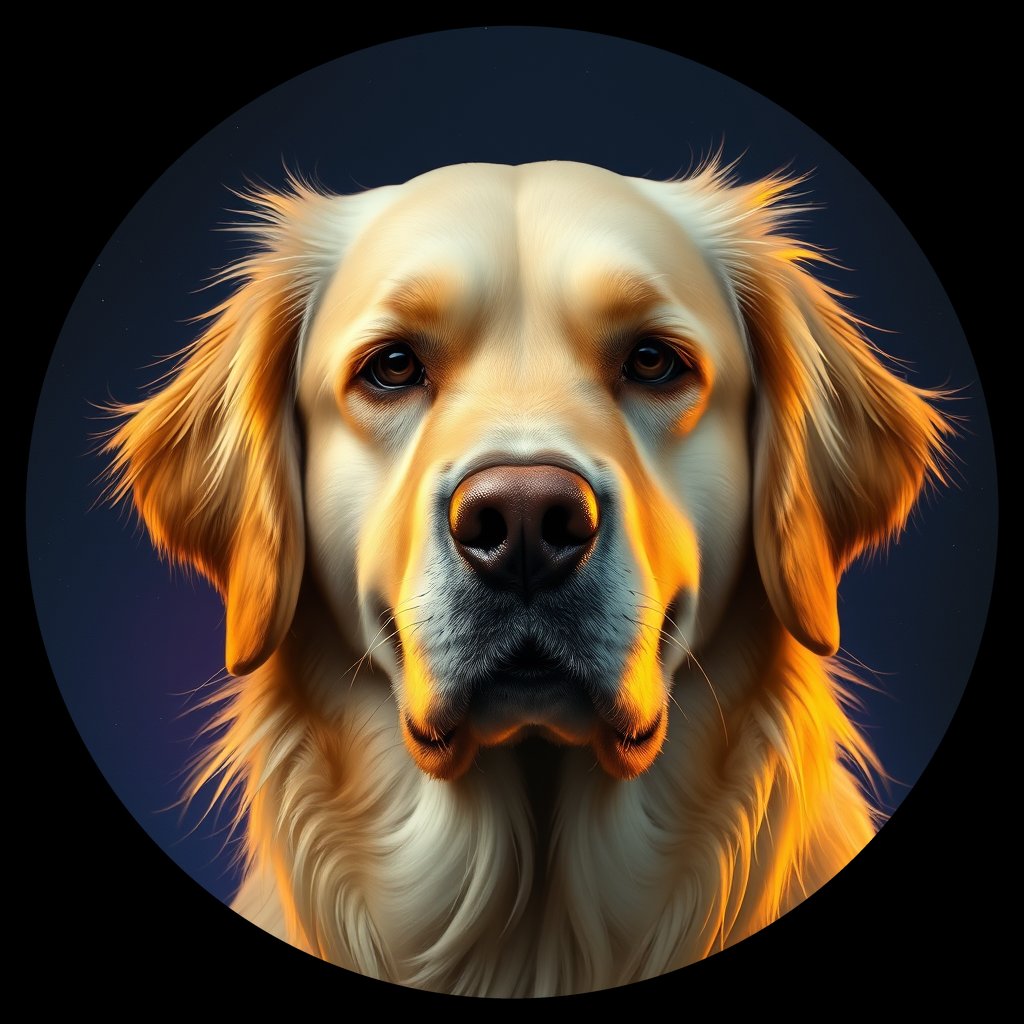 Cosmic medallion portrait of GRLS_grls4GDONJSS, a Golden Retriever